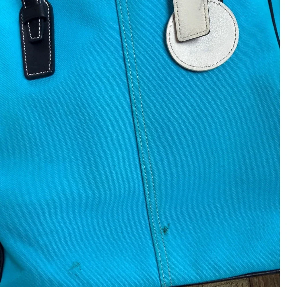 Coach Tote Bag Turquoise Canvas Black Leather CFDA Breast Cancer Charm - Picture 14 of 16